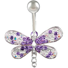 14G Multi Crystal Dragonfly Belly Button Ring